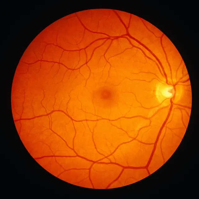 Digital retinal photograph showing the optic disc, macula, and blood vessels